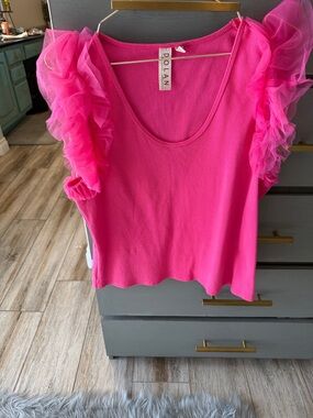 dolan Hot Pink Ruffle Sleeve Knit Tank